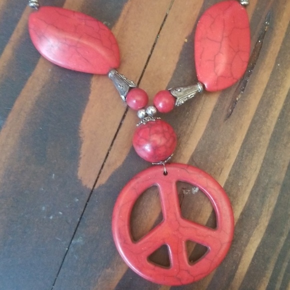 Long Handmade Piece Sign Necklace and Earings - Picture 2 of 3